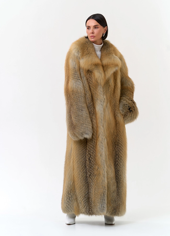 Длинная шуба из рыжей лисы модель № 34162 универмаг малина фото