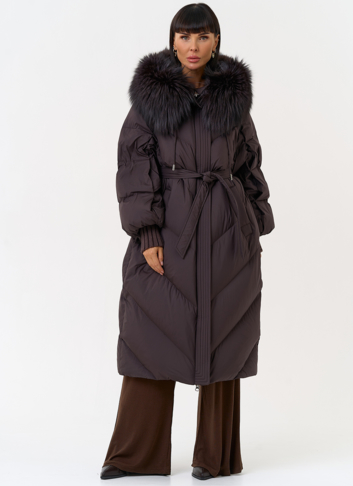 Женский пуховик с капюшоном из меха чернобурки