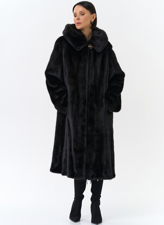 Шуба из норки в цвете махагон