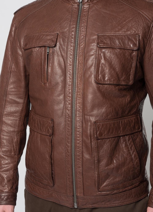 Мужская кожаная куртка коричневого цвета модель № W8055 универмаг малина