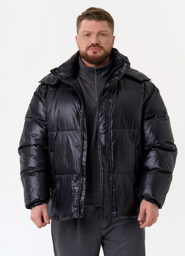 Мужской пуховик черного цвета с капюшоном модель № 31466 универмаг малина