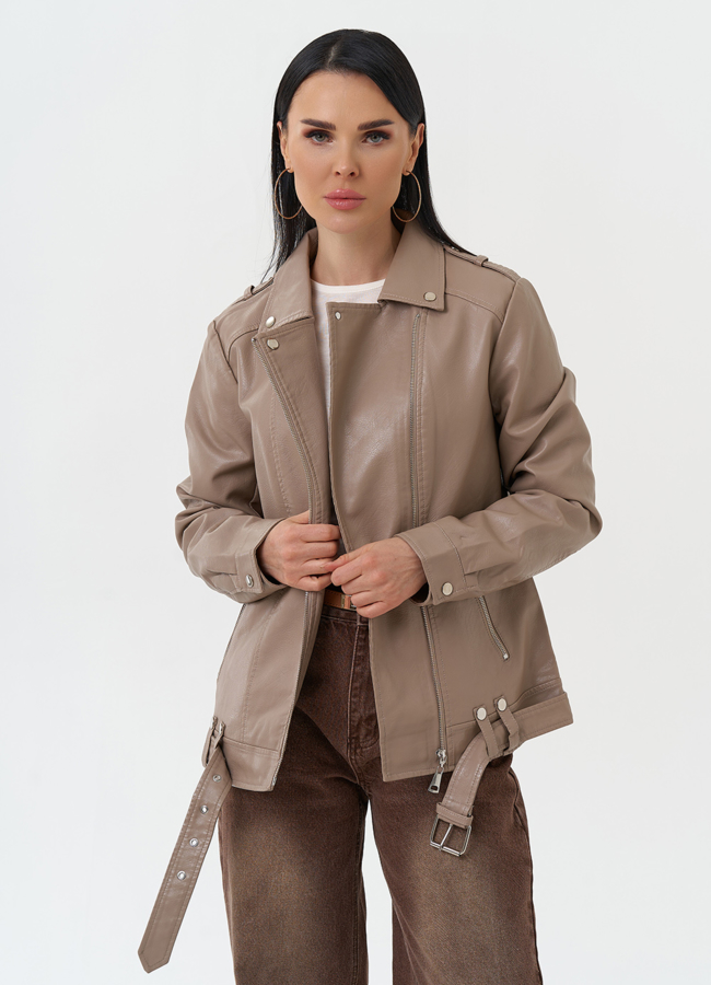 фото Куртка косуха из эко кожи бежевого цвета модель № 30380