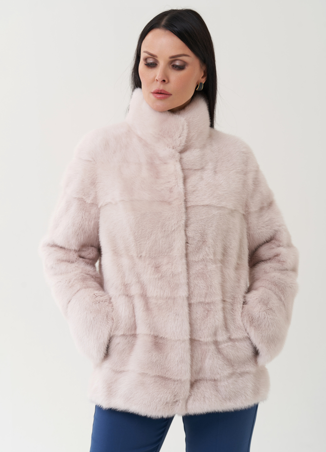 Шуба из меха норки бежевого цвета модель № 25393 меха малина